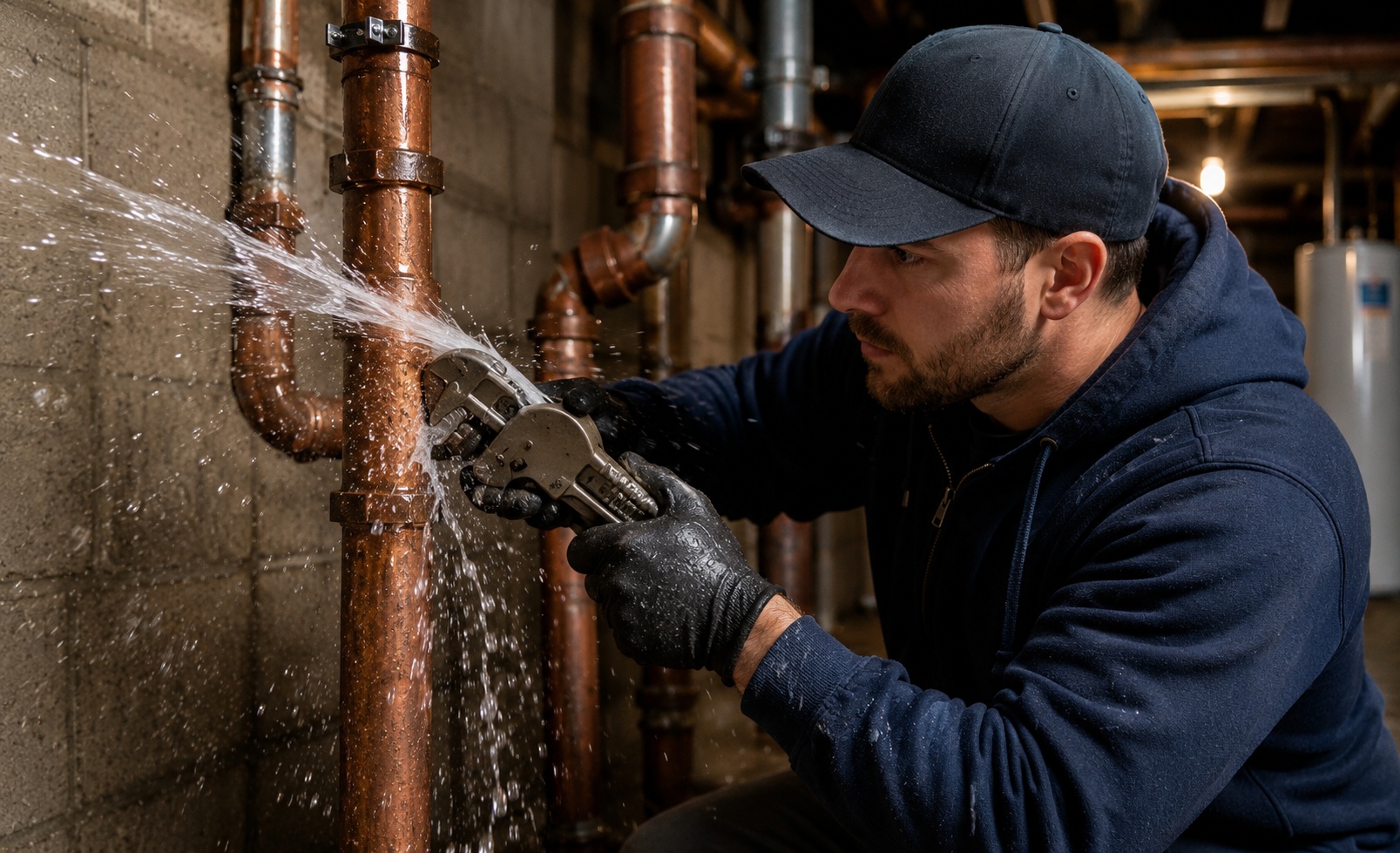Emergency plumber repairing a burst pipe in Toronto